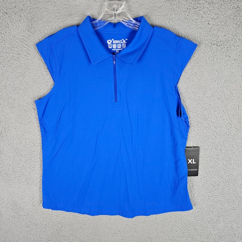 IBKÜL Golf Polo Shirt Women's XL UPF+ Performance Quick Dry Sleeveless 1/4 Zip